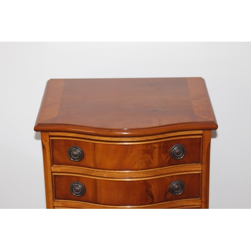 21 - YEW WOOD CHEST OF DRAWERS 
43 X 35 X 76CM