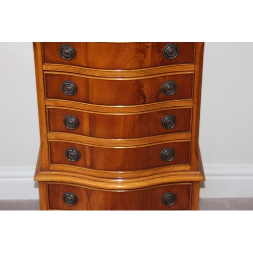 21 - YEW WOOD CHEST OF DRAWERS 
43 X 35 X 76CM