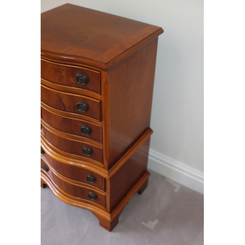 21 - YEW WOOD CHEST OF DRAWERS 
43 X 35 X 76CM