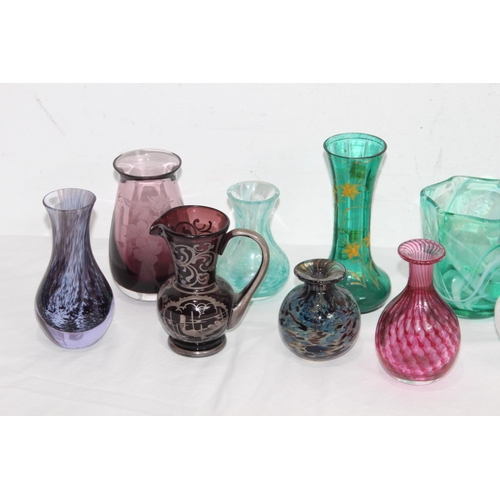 230 - QUANTITY OF SMALL COLOURED ART GLASS VASES 
13CM