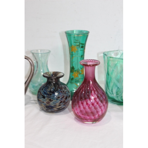 230 - QUANTITY OF SMALL COLOURED ART GLASS VASES 
13CM