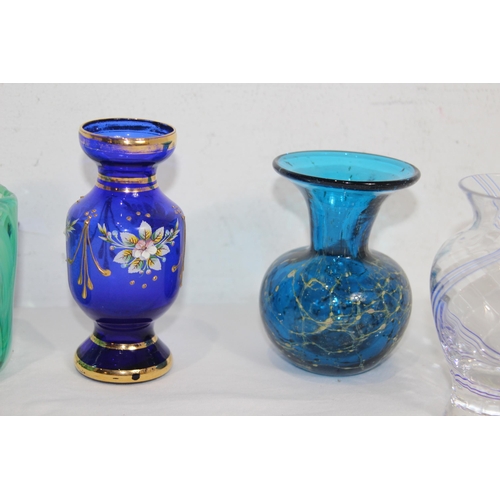 230 - QUANTITY OF SMALL COLOURED ART GLASS VASES 
13CM