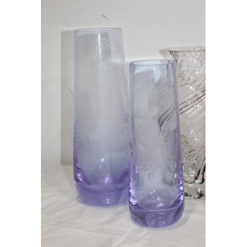 231 - QUANTITY OF TALL COLOURED ART GLASS VASES 
23CM