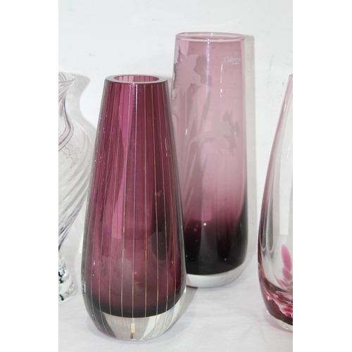 231 - QUANTITY OF TALL COLOURED ART GLASS VASES 
23CM