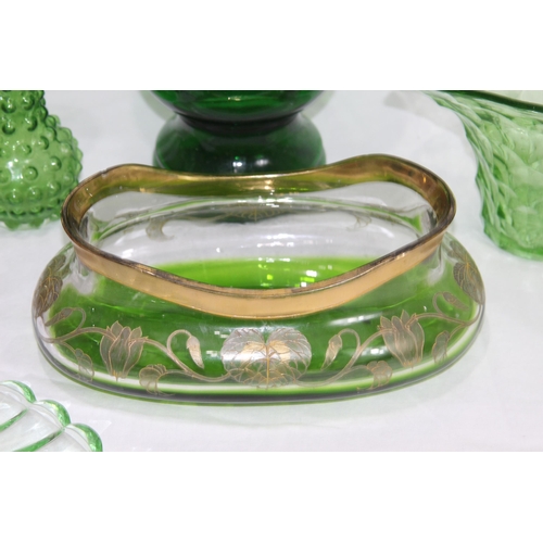 232 - QUANTITY OF GREEN COLOURED ART GLASS VASES 
26CM