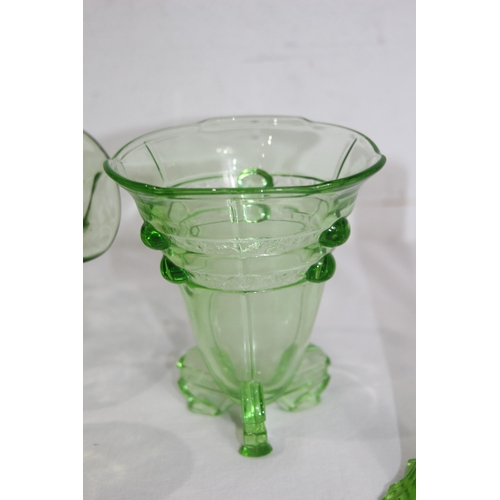 232 - QUANTITY OF GREEN COLOURED ART GLASS VASES 
26CM