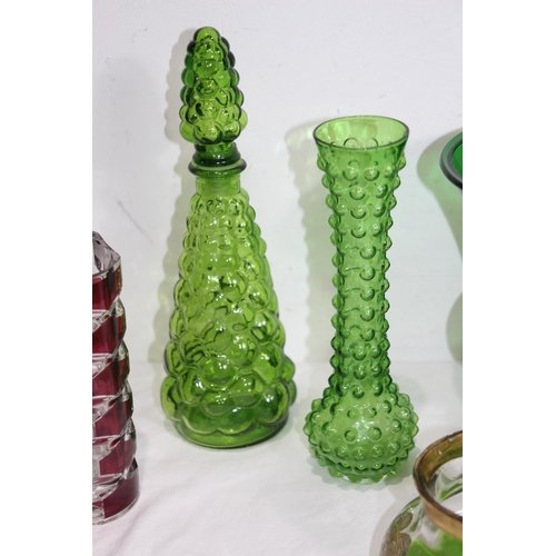 232 - QUANTITY OF GREEN COLOURED ART GLASS VASES 
26CM