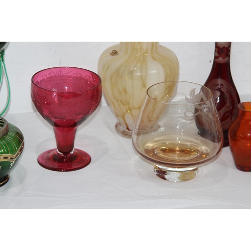 233 - QUANTITY OF ART GLASS VASES AND BOWLS 
26CM