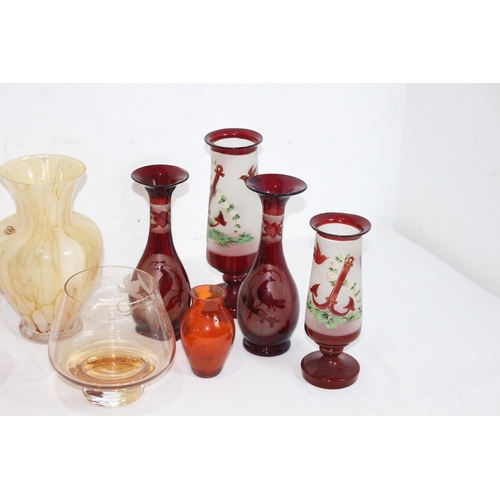 233 - QUANTITY OF ART GLASS VASES AND BOWLS 
26CM