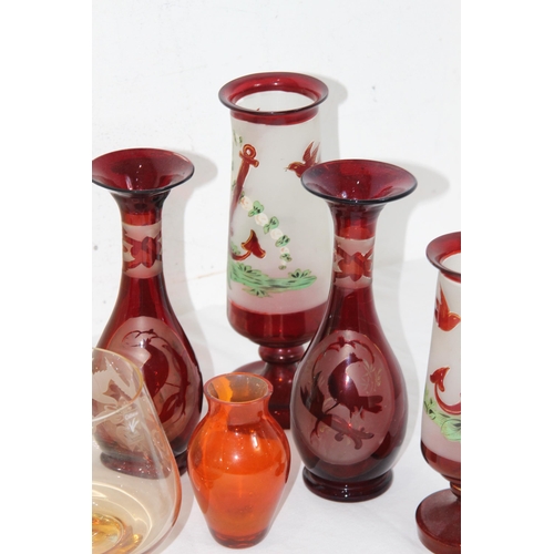 233 - QUANTITY OF ART GLASS VASES AND BOWLS 
26CM