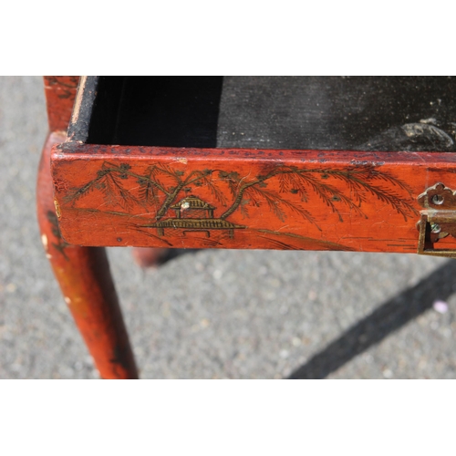 28 - ANTIQUE CHINESE LACQUERED TABLE 
79 X 49 X 70CM