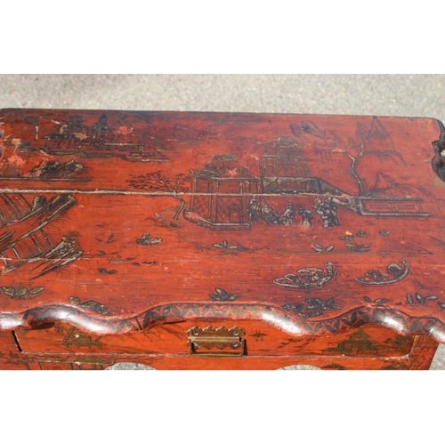 28 - ANTIQUE CHINESE LACQUERED TABLE 
79 X 49 X 70CM