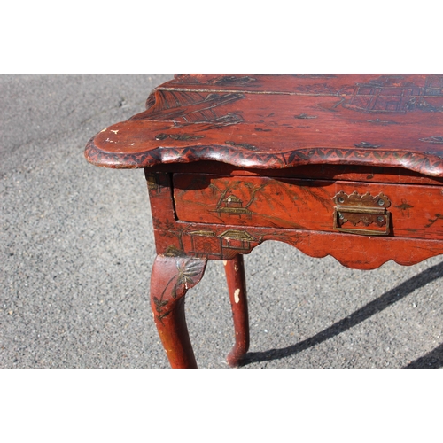 28 - ANTIQUE CHINESE LACQUERED TABLE 
79 X 49 X 70CM