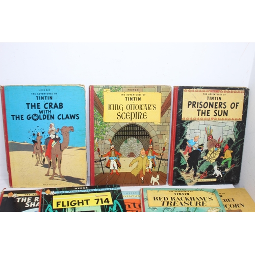 345 - INTERESTING QUANTITY OF VINTAGE  HERGE ADVENTURES OF TIN TIN BOOKS x14