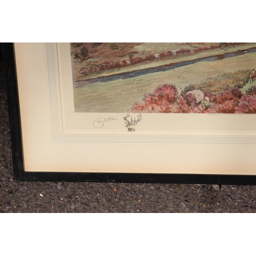 140 - ANTIQUE SIGNED CENE ALDIN HUNTING PRINT 
84 X 58CM