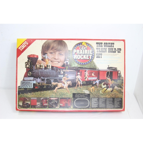 581 - VINTAGE TIMPO THE PRAIRIE ROCKET GREAT TRAIN HOLD UP SET