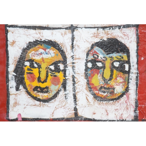 169 - UNUSUAL VINTAGE BOX FRAMED PAINTING OF TRIBAL ART STYLE FACES