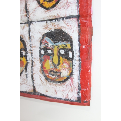 169 - UNUSUAL VINTAGE BOX FRAMED PAINTING OF TRIBAL ART STYLE FACES