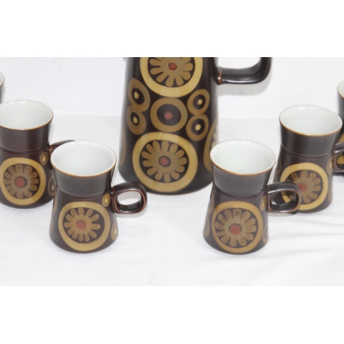 314 - VINTAGE RETRO MIDCENTURY DENBY STONEWARE ARABESQUE TEA SET FOR 6