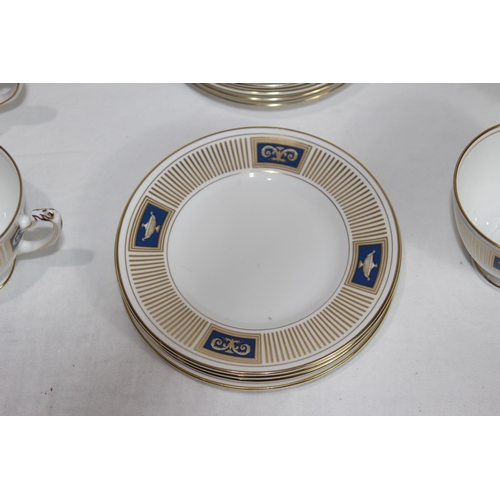 318 - COALPORT PALLADIAN GOLD BLUE CLASSIC ELEGANT TEASET CUPS, SAUCERS, PLATES, JUG AND BOWL