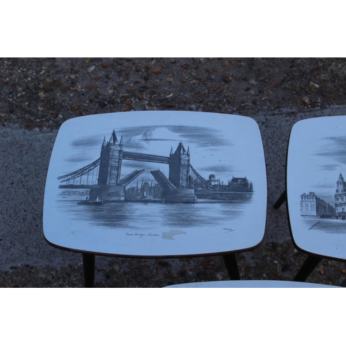 47 - 3 X SCENE OF LONDON SIDE TABLES 
40 X 29 X 39CM