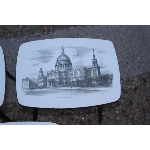 47 - 3 X SCENE OF LONDON SIDE TABLES 
40 X 29 X 39CM