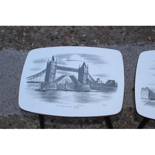 47 - 3 X SCENE OF LONDON SIDE TABLES 
40 X 29 X 39CM