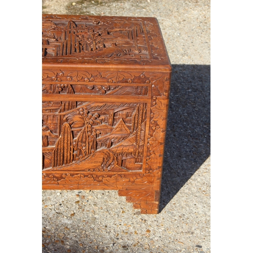 48 - VINTAGE ORIENTAL CARVED TRUNK 
101 X 50 X 50CM