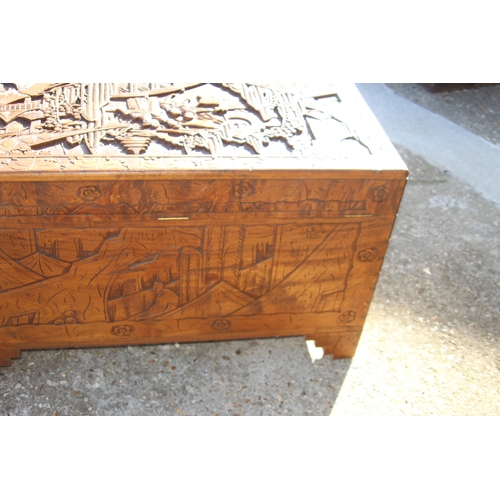 48 - VINTAGE ORIENTAL CARVED TRUNK 
101 X 50 X 50CM