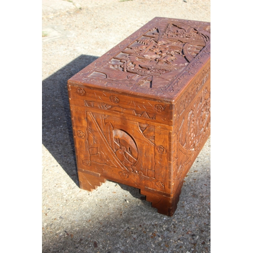 48 - VINTAGE ORIENTAL CARVED TRUNK 
101 X 50 X 50CM