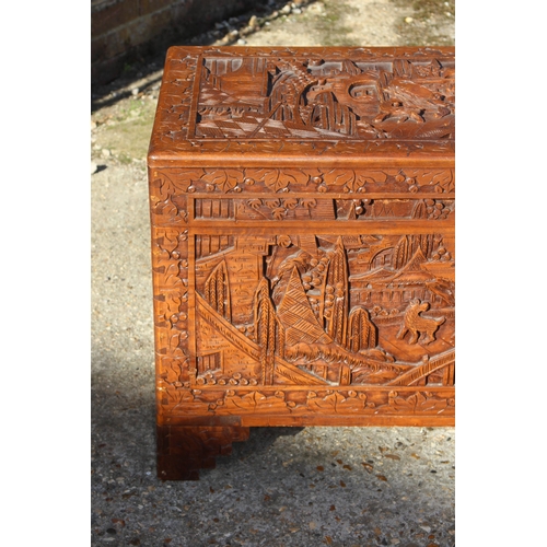 48 - VINTAGE ORIENTAL CARVED TRUNK 
101 X 50 X 50CM