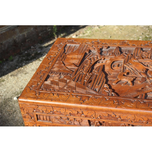 48 - VINTAGE ORIENTAL CARVED TRUNK 
101 X 50 X 50CM