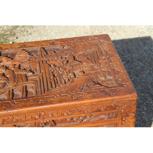 48 - VINTAGE ORIENTAL CARVED TRUNK 
101 X 50 X 50CM