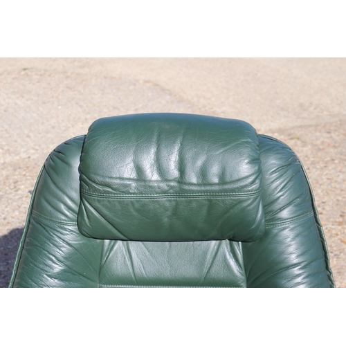 54 - GREEN LEATHER RECLINER SWIVAL CHAIR 
80 X 74 X 100CM