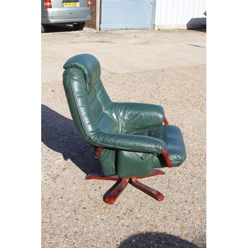 54 - GREEN LEATHER RECLINER SWIVAL CHAIR 
80 X 74 X 100CM