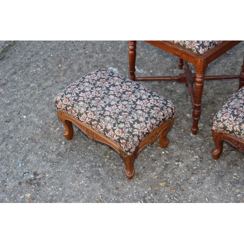 81 - ANTIQUE CORNER CHAIR AND TWO FOOTSTOOLS 
64 X 66 X 75