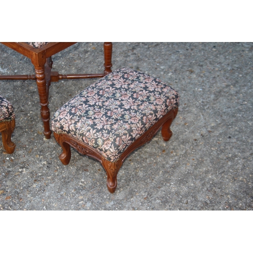 81 - ANTIQUE CORNER CHAIR AND TWO FOOTSTOOLS 
64 X 66 X 75