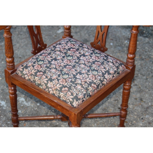 81 - ANTIQUE CORNER CHAIR AND TWO FOOTSTOOLS 
64 X 66 X 75