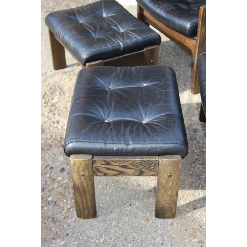 68 - PAIR OF RETRO EKORNES BLACK LEATHER CHAIRS AND FOOTSTOOLS 
80 X 72 X 98CM