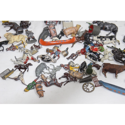 586 - BOX OF LEAD AND DIECAST FIGURES AND VEHICLES