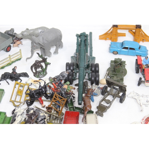 586 - BOX OF LEAD AND DIECAST FIGURES AND VEHICLES