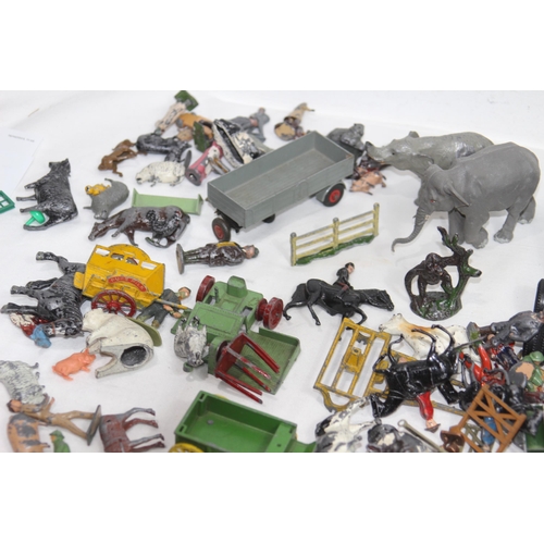 586 - BOX OF LEAD AND DIECAST FIGURES AND VEHICLES