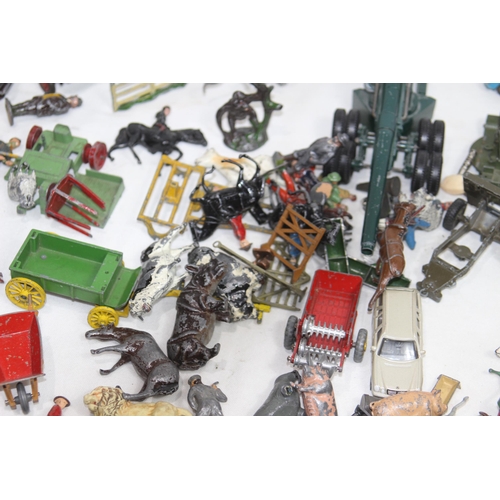 586 - BOX OF LEAD AND DIECAST FIGURES AND VEHICLES