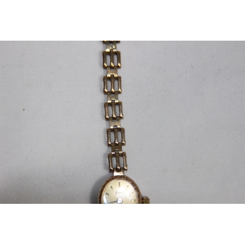 1145 - 9CT GOLD LADIES WATCH AND STRAP - 9.20G