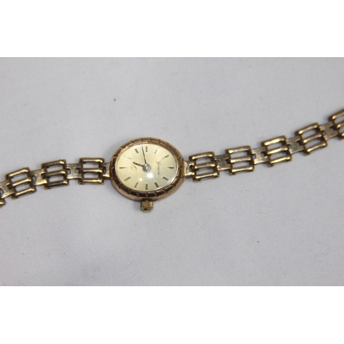 1145 - 9CT GOLD LADIES WATCH AND STRAP - 9.20G