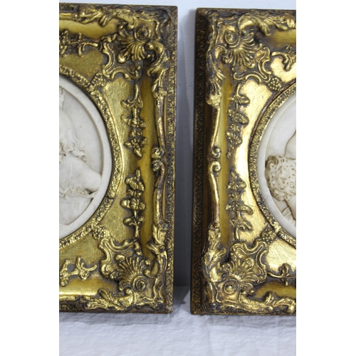 128 - PAIR OF ORNATE FRAMED MARBLE PLAQUES
29 X 29CM