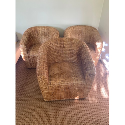 56 - 3 X VINTAGE BANANA LEAF ARMCHAIRS (MQ)
81 X 78 X 78CM