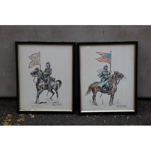 141 - 2 X SIGNED MIXED MEDIA PICTURES OF CIVIL WAR CAVALRY MEN
33 X 26CM