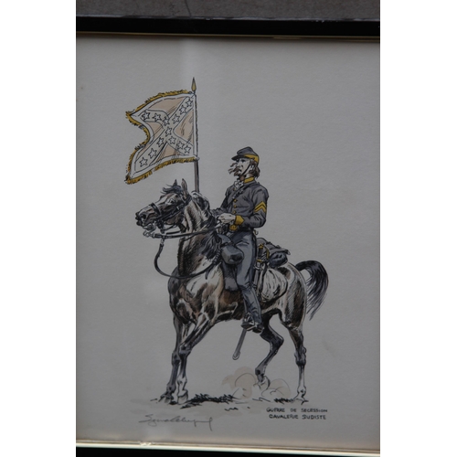 141 - 2 X SIGNED MIXED MEDIA PICTURES OF CIVIL WAR CAVALRY MEN
33 X 26CM