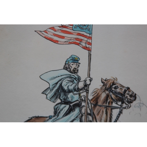 141 - 2 X SIGNED MIXED MEDIA PICTURES OF CIVIL WAR CAVALRY MEN
33 X 26CM